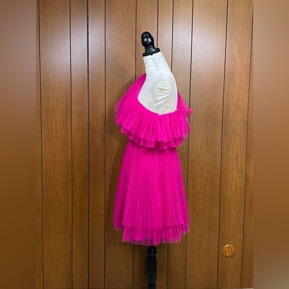 ML Monique Lhuillier One-Shoulder Tulle Pink Cocktail Dress size 10 - Picture 4 of 11